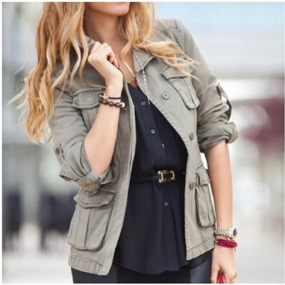BCBGMAXAZRIA Bronnen Open Back Cargo Jacket XS Olive Green Utility Jacket - Picture 7 of 7